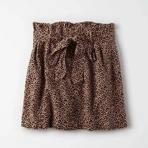 American Eagle Linen Leopard Skirt Paperbag Waist